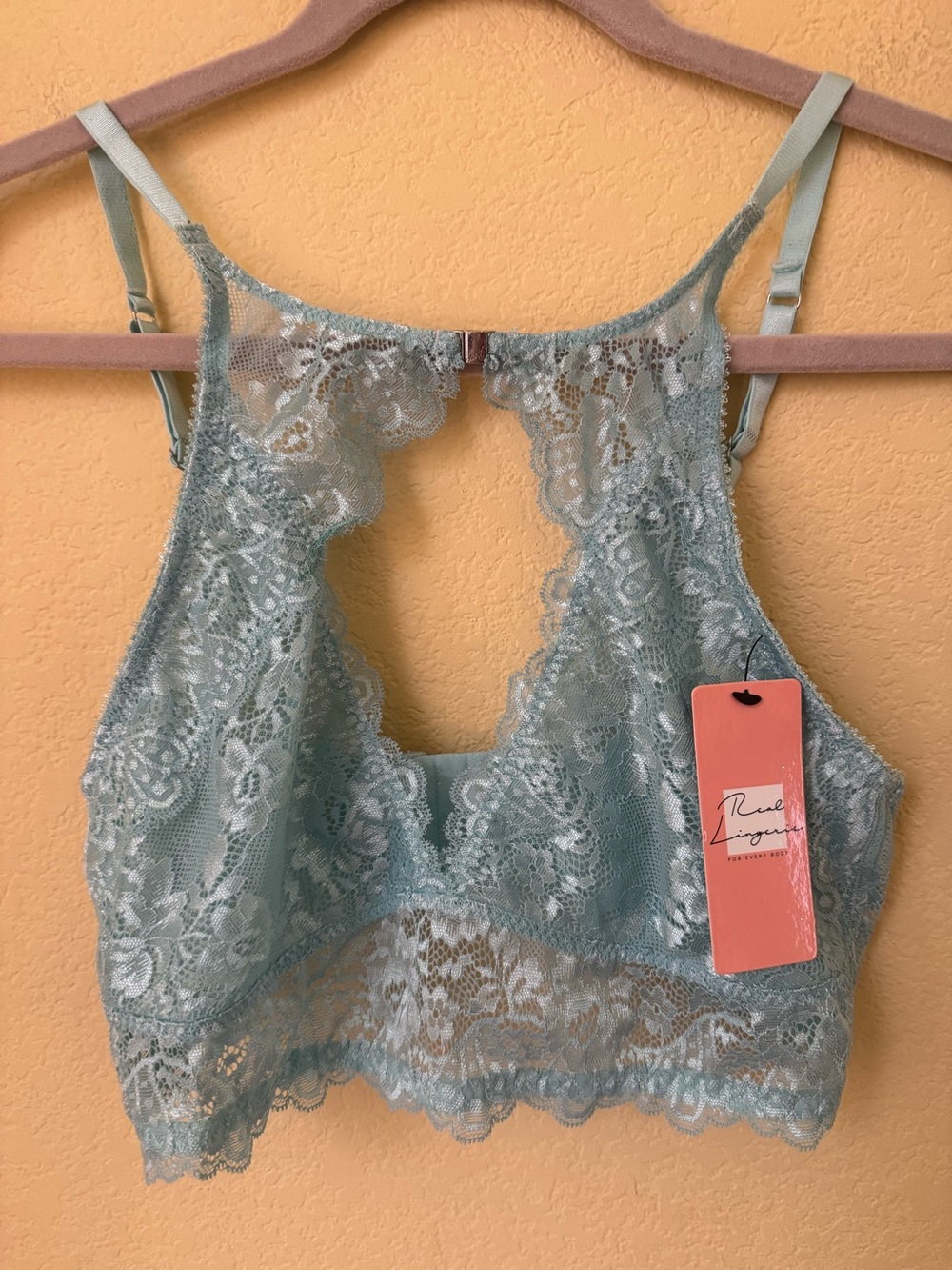 High Neck Pastel Turquoise Bralette with Keyhole NEW Size XL
